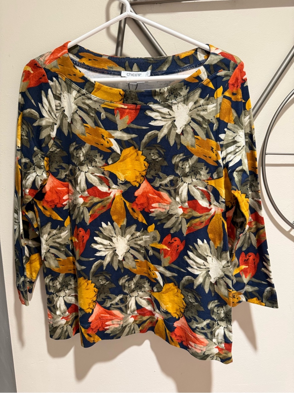 Chico’s Floral 100% Pima Cotton 3/4 Sleeve Top - NWT Size 1 / Medium